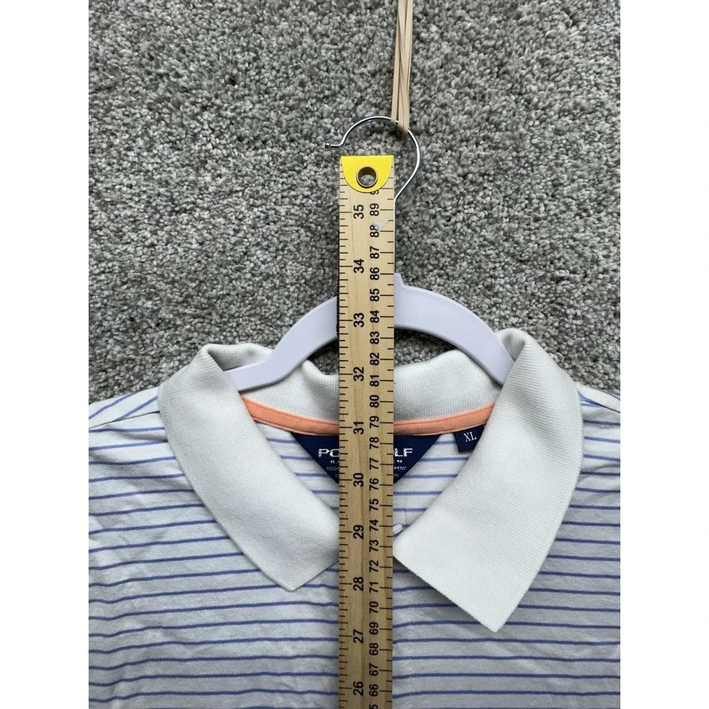 Polo Golf Ralph Lauren XL White Blue Striped‎ Pima Cotton Polo Shirt Mens
